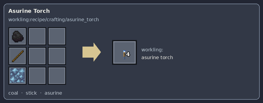Tocha de azurina — crafting grid and output