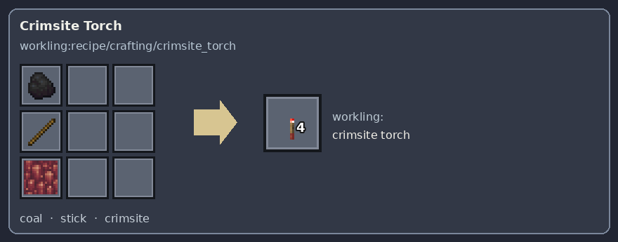 Tocha de crimsite — crafting grid and output