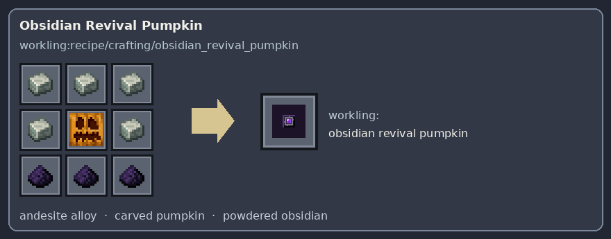 Abóbora de reviver de obsidiana — crafting grid and output